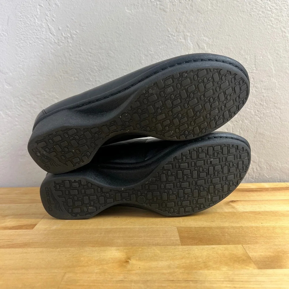 Dansko Shoes Lulu Size 37 Black Leather Ankle Strap Wedge Mary Jane Hook Loop